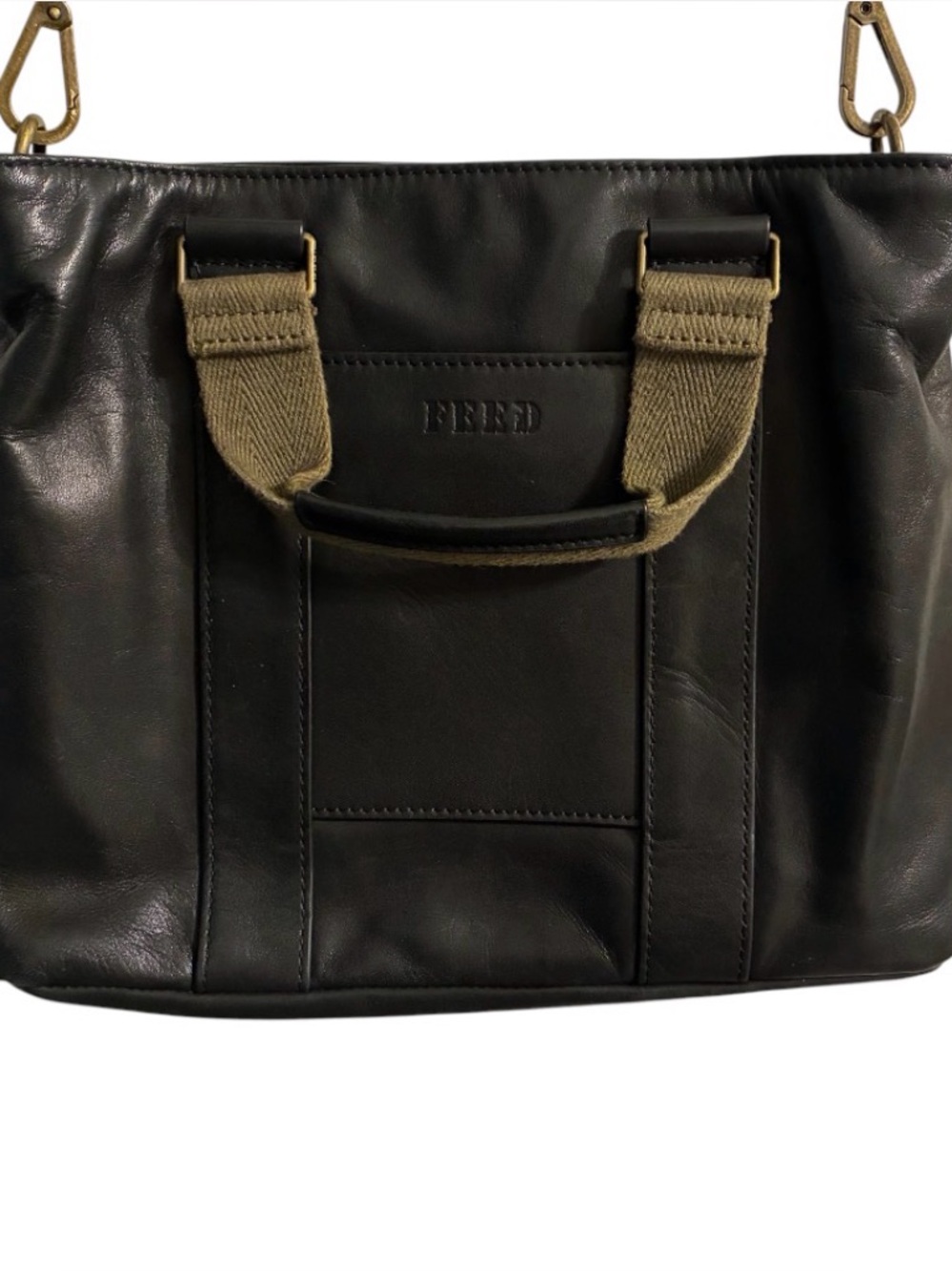 FEED Black Genuine Leather Work Bag Crossbody